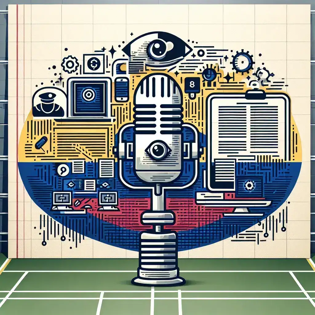 "Imagen que ilustra el debate en Colombia sobre la adquisición y uso de software de espionaje, mostrando a un grupo de expertos discutiendo la ética y las implicaciones legales en un panel."